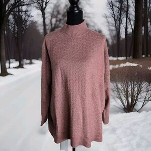 Fat Face Sweater Women US Size 14 UK Size 18 Pink Mock Neck Pointelle Rose Ash